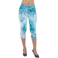 Tropical Blue Ocean Wave Lightweight Velour Capri Leggings  by Jack14