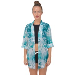 Tropical Blue Ocean Wave Open Front Chiffon Kimono by Jack14