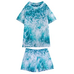 Tropical Blue Ocean Wave Kids  Swim Tee And Shorts Set by Jack14