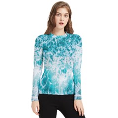 Tropical Blue Ocean Wave Women s Long Sleeve Rash Guard by Jack14