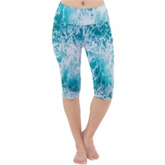 Tropical Blue Ocean Wave Lightweight Velour Cropped Yoga Leggings by Jack14