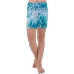 Tropical Blue Ocean Wave Kids  Lightweight Velour Capri Yoga Leggings