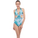 Tropical Blue Ocean Wave Halter Front Plunge Swimsuit View1