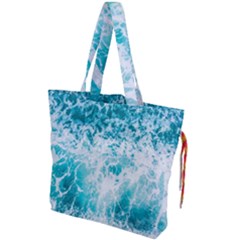 Tropical Blue Ocean Wave Drawstring Tote Bag by Jack14