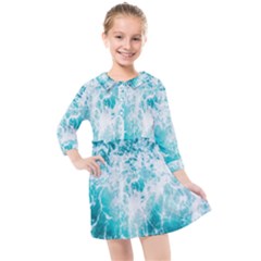 Tropical Blue Ocean Wave Kids  Quarter Sleeve Shirt Dress by Jack14