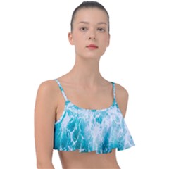 Tropical Blue Ocean Wave Frill Bikini Top by Jack14