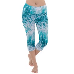 Tropical Blue Ocean Wave Lightweight Velour Capri Yoga Leggings by Jack14