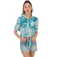 Tropical Blue Ocean Wave Tie Front Shirt  by Jack14