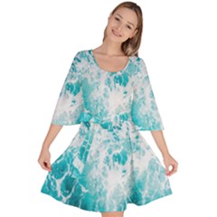 Tropical Blue Ocean Wave Velour Kimono Dress by Jack14