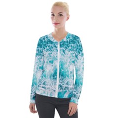 Tropical Blue Ocean Wave Velvet Zip Up Jacket by Jack14