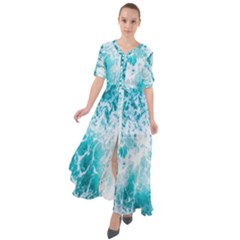 Tropical Blue Ocean Wave Waist Tie Boho Maxi Dress by Jack14