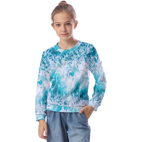 Tropical Blue Ocean Wave Kids  Long Sleeve Tee With Frill  by Jack14