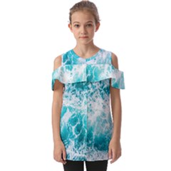 Tropical Blue Ocean Wave Fold Over Open Sleeve Top by Jack14