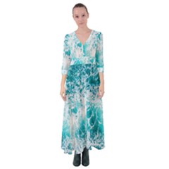 Tropical Blue Ocean Wave Button Up Maxi Dress by Jack14