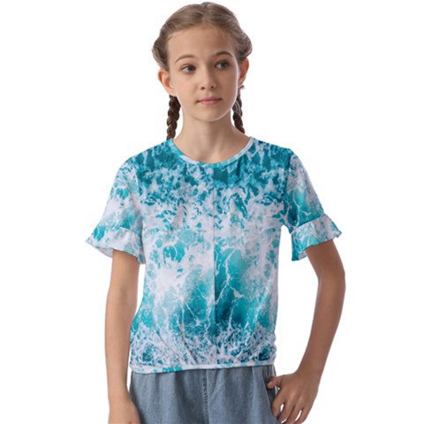 Tropical Blue Ocean Wave Kids  Cuff Sleeve Scrunch Bottom Tee by Jack14