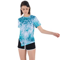 Tropical Blue Ocean Wave Asymmetrical Short Sleeve Sports Tee by Jack14