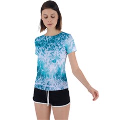 Tropical Blue Ocean Wave Back Circle Cutout Sports Tee by Jack14