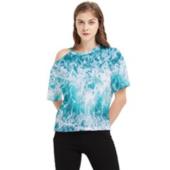 Tropical Blue Ocean Wave One Shoulder Cut Out Tee by Jack14