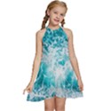 Tropical Blue Ocean Wave Kids  Halter Collar Waist Tie Chiffon Dress View1