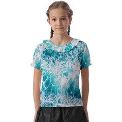 Tropical Blue Ocean Wave Kids  Frill Chiffon Blouse by Jack14