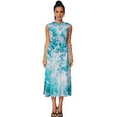 Tropical Blue Ocean Wave Sleeveless Round Neck Midi Dress by Jack14