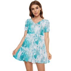 Tropical Blue Ocean Wave Tiered Short Sleeve Babydoll Dress by Jack14