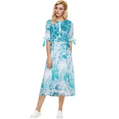 Tropical Blue Ocean Wave Bow Sleeve Chiffon Midi Dress by Jack14