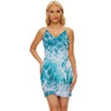 Tropical Blue Ocean Wave Wrap Tie Front Dress View1