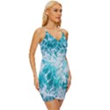 Tropical Blue Ocean Wave Wrap Tie Front Dress View3