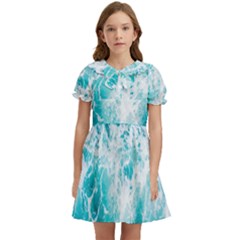 Tropical Blue Ocean Wave Kids  Bow Tie Puff Sleeve Dress by Jack14