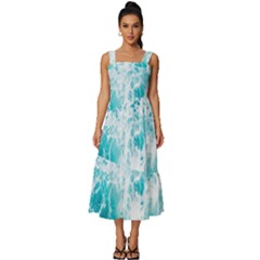 Tropical Blue Ocean Wave Square Neckline Tiered Midi Dress by Jack14