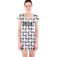 Chooper Motorcycle Drawing Motif Pattern Short Sleeve Bodycon Dress by dflcprintsclothing