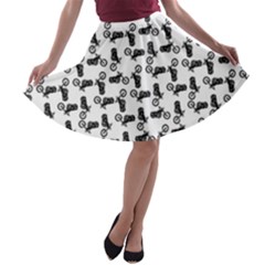 Chooper Motorcycle Drawing Motif Pattern A-line Skater Skirt by dflcprintsclothing