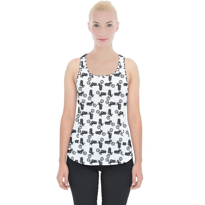 Chooper Motorcycle Drawing Motif Pattern Piece Up Tank Top