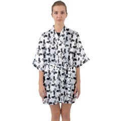 Chooper Motorcycle Drawing Motif Pattern Half Sleeve Satin Kimono 