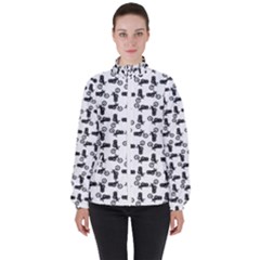 Chooper Motorcycle Drawing Motif Pattern Women s High Neck Windbreaker by dflcprintsclothing