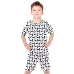 Chooper Motorcycle Drawing Motif Pattern Kids  Tee And Shorts Set by dflcprintsclothing