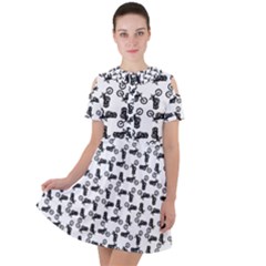 Chooper Motorcycle Drawing Motif Pattern Short Sleeve Shoulder Cut Out Dress  by dflcprintsclothing