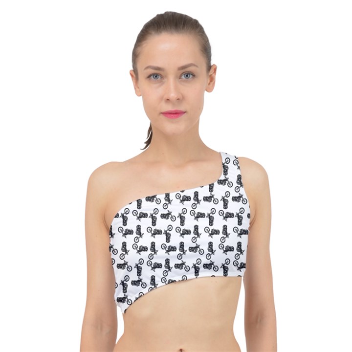 Chooper Motorcycle Drawing Motif Pattern Spliced Up Bikini Top 