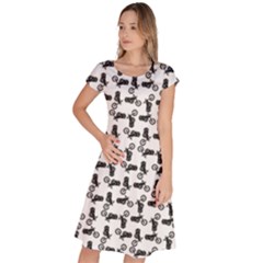 Chooper Motorcycle Drawing Motif Pattern Classic Short Sleeve Dress by dflcprintsclothing