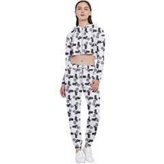 Chooper Motorcycle Drawing Motif Pattern Cropped Zip Up Lounge Set by dflcprintsclothing