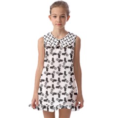 Chooper Motorcycle Drawing Motif Pattern Kids  Pilgrim Collar Ruffle Hem Dress by dflcprintsclothing