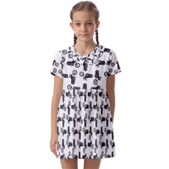 Chooper Motorcycle Drawing Motif Pattern Kids  Asymmetric Collar Dress by dflcprintsclothing