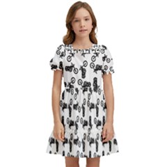 Chooper Motorcycle Drawing Motif Pattern Kids  Puff Sleeved Dress by dflcprintsclothing