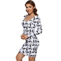 Chooper Motorcycle Drawing Motif Pattern Women Long Sleeve Ruched Stretch Jersey Dress View3