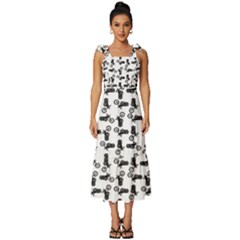 Chooper Motorcycle Drawing Motif Pattern Tie-strap Tiered Midi Chiffon Dress by dflcprintsclothing