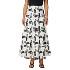 Chooper Motorcycle Drawing Motif Pattern Tiered Ruffle Maxi Skirt