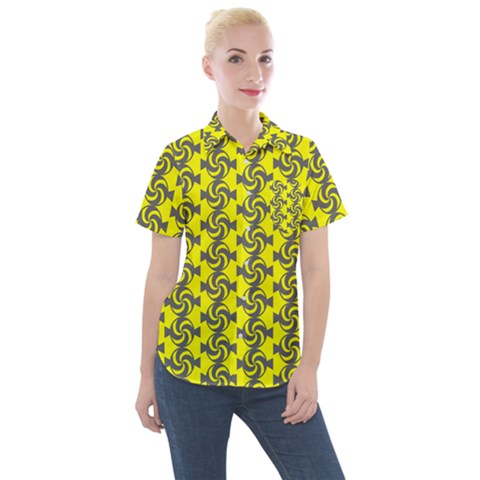 Candy Illustration Pattern Women s Short Sleeve Pocket Shirt by GardenOfOphir