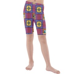 Pattern Geometric Colorful Lines Shapes Kids  Mid Length Swim Shorts