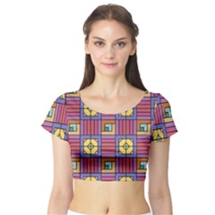 Pattern Geometric Colorful Lines Shapes Short Sleeve Crop Top